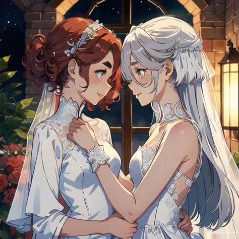 masterpiece, best quality, 2girls, yuri, wedding, looking at each other,
AND masterpiece, best quality, 2girls, yuri, wedding, looking at each other, (1girl, 17 years old, suletta mercury, red hair, curly eyebrows, white wedding dress, happy, <lora:CHAR-suletta-mercury-v1:0.5>)
AND masterpiece, best quality, 2girls, yuri, wedding, looking at each other, (1girl, 17 years old, miorine rembran, miorine1:2, long hair, grey eyes, grey hair, hair between eyes, white wedding dress, happy,<lora:CHAR-miorine_rembran_v1_1:0.5>)