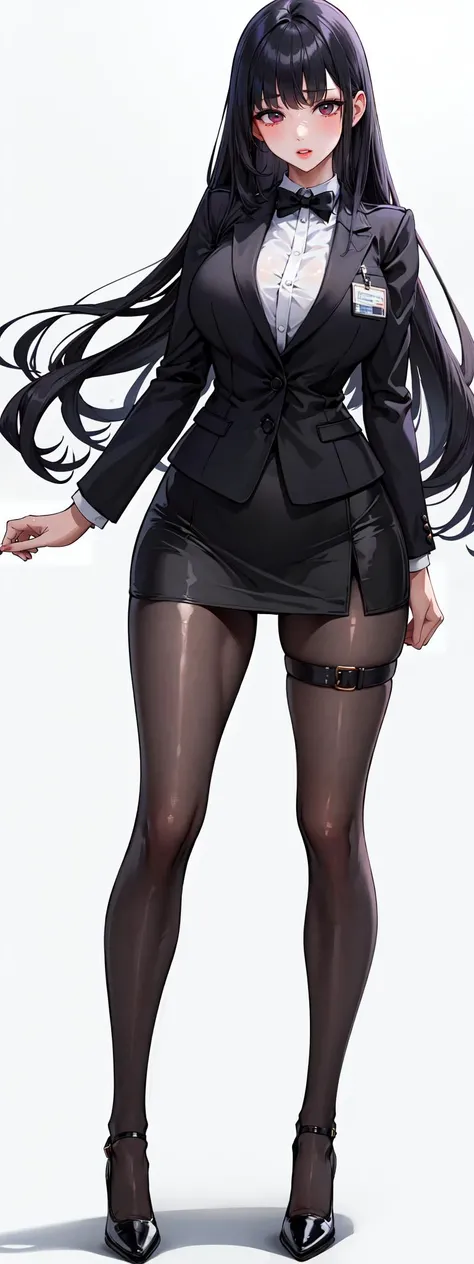 masterpiece, best quality, highres, 1girl, chabashira sae, high ponytail, suit, jacket, cleavage (photorealistic:1.2),((boy shot,lift one's legs,toes,both feet)),evil smile, ((양말)),