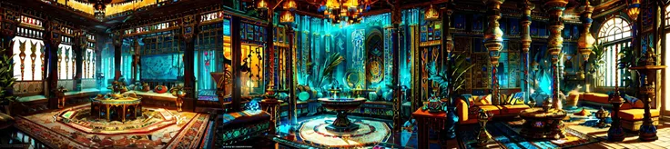 (otherworldly, otherworldly atmosphere, otherworldly appearance), highly insanely detailed, masterpiece, top quality, best quality, highres, 4k, 8k, RAW photo, 
((ancient egyptian theme:1.2)), Hong Kong structure, building, structure, taiwan, korean, 
swirling energy, 
tentacle, 
(underwater), 
reflection, reflective floor, 
abandoned building, overgrown with vegetation, [volumetric fog], cinematic lighting, colorful, colourful, 
(long_hair, long hair, random colors hair, glowing hair, hair over one eye, long messy hair), 
(eyelashes, eyeliner, eyeshadow, eyelashes, long eyelashes), 
collar, earrings, jewelry, necklace, armlet, 
high-heels, 
nsfw, 
cleavage, perfect female body, makeup, 
action pose, 
drunk, biting, 
Interior, 
scenery, window, 
CyberPunk, sofa, table, authentic, indoor scenery, 
an arabian room with a couch, a carpet, a small round table with a hookah on it, a window and a lamp, ArIn, 
a large arabian room with a pool, 
<lora:ArabianInteriors-10:0.8>, (fantasy world)