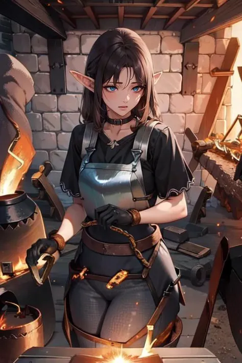 1girl, ((((((((blacksmith clothes)))))))), hair, brown hair, elf ears, a brave girl, heterochromia, on a crater in a desertic environment, by night, full of pink glowing rocks, masterpiece, best quality, extremely detailed CG unity 8k wallpaper, (ultra detailed), (ultra realistic), RAW photo, photorealistic, 8k, high res, extremely detailed face, sharp focus, intricate details