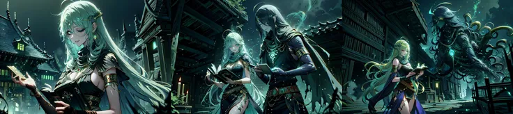 (otherworldly, otherworldly atmosphere, otherworldly appearance), highly insanely detailed, masterpiece, top quality, best quality, highres, 4k, 8k, RAW photo, ((ancient egyptian theme:1.2)), Hong Kong structure, structure, 
(mystical theme), mystical gatmosphere, arcane sanctuaries, otherwordly aura, 
(long_hair, long hair, random colors hair, glowing hair, hair over one eye, long messy hair), 
(eyelashes, eyeliner, eyeshadow, eyelashes, long eyelashes), 
collar, earrings, jewelry, necklace, armlet, 
tentacle, (underwater), nsfw, 
Homestay, Resort, Guest House, 
building, structure, still life, swirling energy, 
action pose, 
drunk, closed eyes, 
high-heels, 
abandoned building, shopping mall, overgrown with vegetation, [volumetric fog], cinematic lighting, colorful, 
<lora:AcidMagic-22:0.9>, AcidMagic, fantasy, toxic corrosion, acid aura, 
curvy, big breasts, blue eyes, blonde hair, long hair, blunt bangs, hair over one eye, headband, kind smile, earnest, cape, circlet, bohemian dress, scarf, belt, 
1girl, holding a AcidMagic book, eerie dark magical library, (fantasy world)