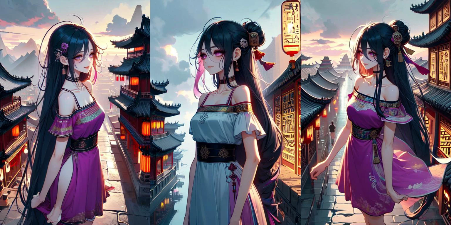(otherworldly, otherworldly atmosphere, otherworldly appearance), highly insanely detailed, masterpiece, top quality, best quality, highres, 4k, 8k, RAW photo, 
((ancient egyptian theme:1.2)), Hong Kong structure, building, structure, taiwan, korean, 
swirling energy, 
tentacle, 
(underwater), 
reflection, reflective floor, 
abandoned building, overgrown with vegetation, [volumetric fog], cinematic lighting, colorful, colourful, 
(long_hair, long hair, random colors hair, glowing hair, hair over one eye, long messy hair), 
(eyelashes, eyeliner, eyeshadow, eyelashes, long eyelashes), 
collar, earrings, jewelry, necklace, armlet, 
high-heels, 
nsfw, 
cleavage, perfect female body, makeup, 
action pose, 
drunk, biting, 
dawn, 
(((china style))), (((crowd in busy old street))), wind, cloud sky, night, solo, 1girl, smile, rosy lips, short sleeves, off shoulders, qipao hanfu mixed, (((collarbone))), ((girl stand on top floor)), city wall, ager, ribbon bunhair longhair, hairclip, ((petite figure)), <lora:girllikecitywall:1>, (fantasy world)