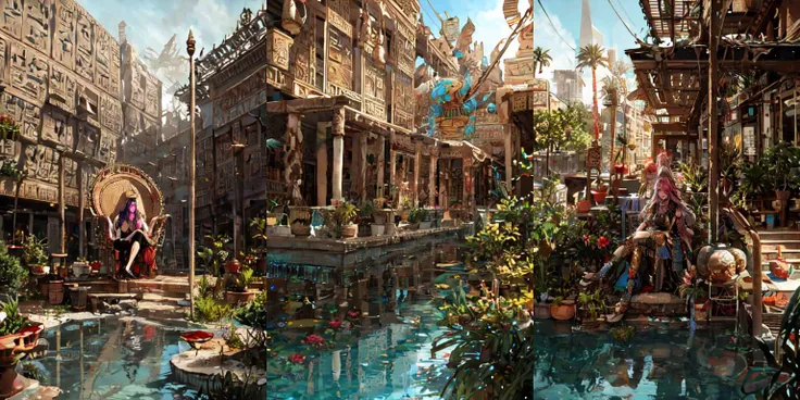 (otherworldly, otherworldly atmosphere, otherworldly appearance), highly insanely detailed, masterpiece, top quality, best quality, highres, 4k, 8k, RAW photo, 
((ancient egyptian theme:1.2)), Hong Kong structure, building, structure, taiwan, korean, post-apocalyptic, 
swirling energy, 
tentacle, 
(underwater), 
reflection, reflective floor, 
abandoned building, overgrown with vegetation, [volumetric fog], cinematic lighting, colorful, colourful, 
(long_hair, long hair, random colors hair, glowing hair, hair over one eye, long messy hair), 
(eyelashes, eyeliner, eyeshadow, eyelashes, long eyelashes), 
collar, earrings, jewelry, necklace, armlet, 
nsfw, 
cleavage, perfect body, makeup, 
action pose, 
drunk, biting, 
dawn, 
rattan chair, peacock chair, still life, balloons, flower pots, flowers, palms, outdoors, shadows, water, <lora:Rattan_Chair:1>, 1girl sitting on chair, (fantasy world)