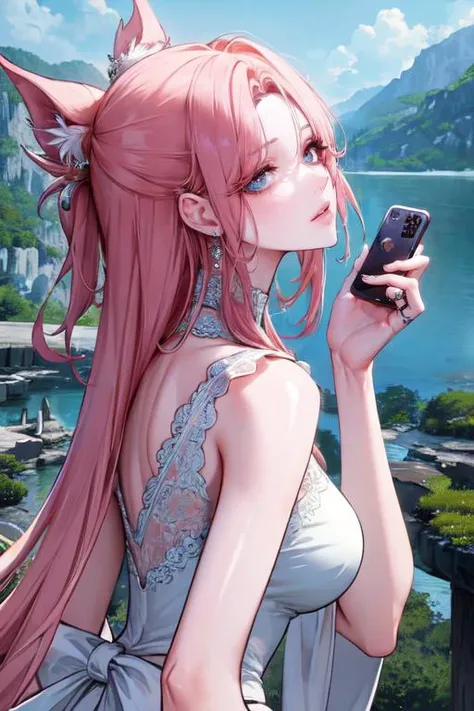 highly insanely detailed, masterpiece, top quality, best quality, highres, 4k, 8k, RAW photo, (very aesthetic, beautiful and aesthetic), Hair claw, view_from_side, holding phone, ring,
<lora:Hair_claw:0>