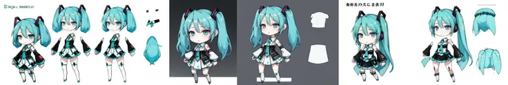 highly insanely detailed, masterpiece, top quality, best quality, highres, 4k, 8k, RAW photo, (very aesthetic, beautiful and aesthetic), miku, Hatsune Miku, guge, 1girl, looking at viewer, white background, standing, full body, chibi, multiple views, reference sheet,
<lora:Spine animationV1beta:1>