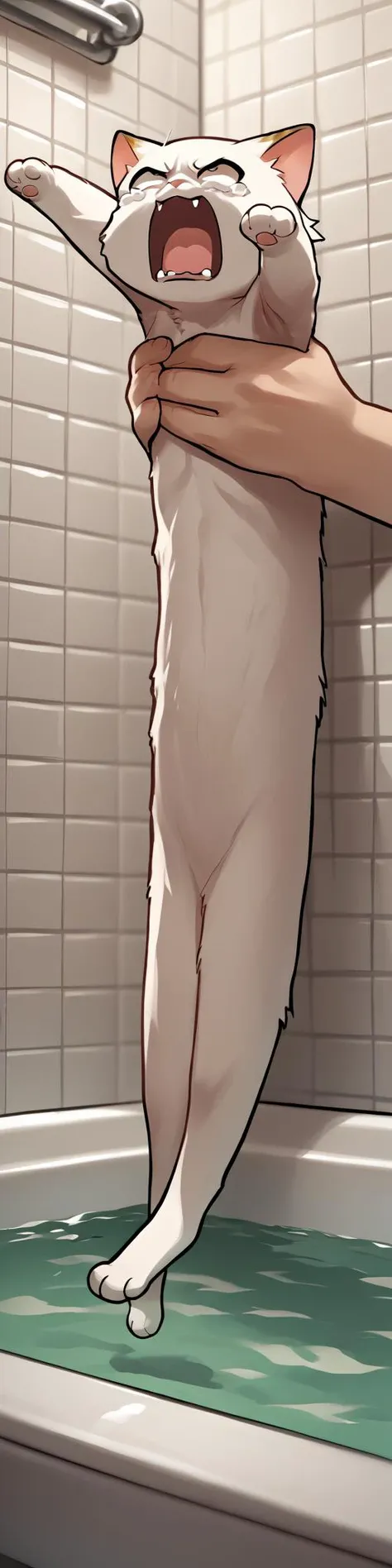score_9, score_8_up, score_7_up, source_anime, IncrsXLLCM, full body, no humans, <lora:LongCatMeme_XLPD:1>, chibi, cat, <lora:concept_aquascreaming_ponyXL:0.8> aquascreaming, screaming, open mouth, crying with eyes open, fangs, partially underwater, submerged, fur, bathtub