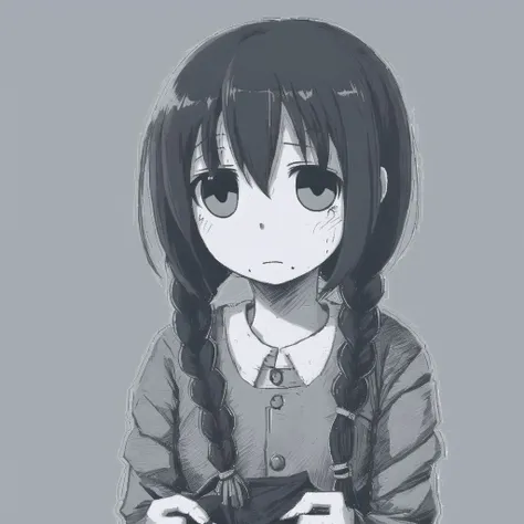 <lora:ham_rifl:0.8>, monochrome, oekaki,
1girl, soiled, despair, rags, very sad, blunt bangs, vivid blunt eyes without light, cute face, clothing cutout, gloom, sunny, braid