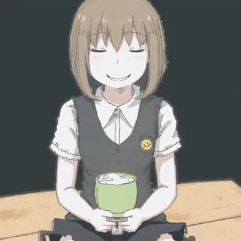 <lora:ham_rifl:1>, monochrome, oekaki,
1girl, alcohol, arm support, beer, beer mug, black pantyhose, black shirt, black vest, blonde hair, blush, chair, cowboy shot, cup, denim, denim skirt, dim sum, green eyes, grin, hair ornament, hairclip, half-closed eyes, holding, holding cup, medium hair, miniskirt, mug, pantyhose, pencil skirt, plate, shirt, short sleeves, sitting, skirt, smile, solo, t-shirt, table, vest, weibo logo, weibo username, yellow background
