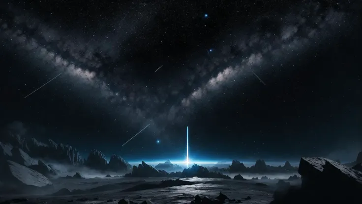 photo of a space scene with debris from alien ship in an asteroid field