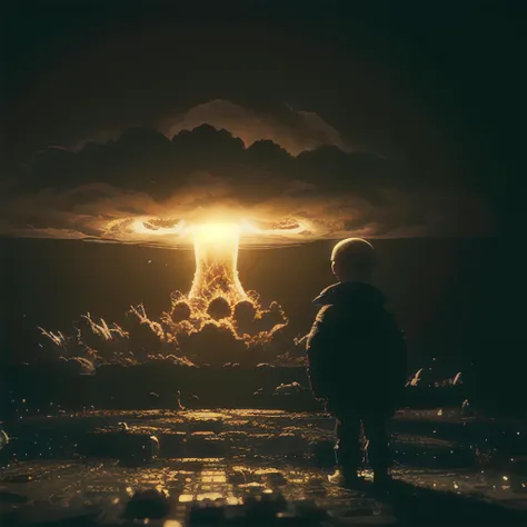 a little boy watching a giant  illuminated nuclear blast  by emb-nuke2,
cinematic,
(realistic:1.2), (intricate:1.3),(film grain), close up, cinematic light, sidelighting, ultra high res, best shadow, RAW
