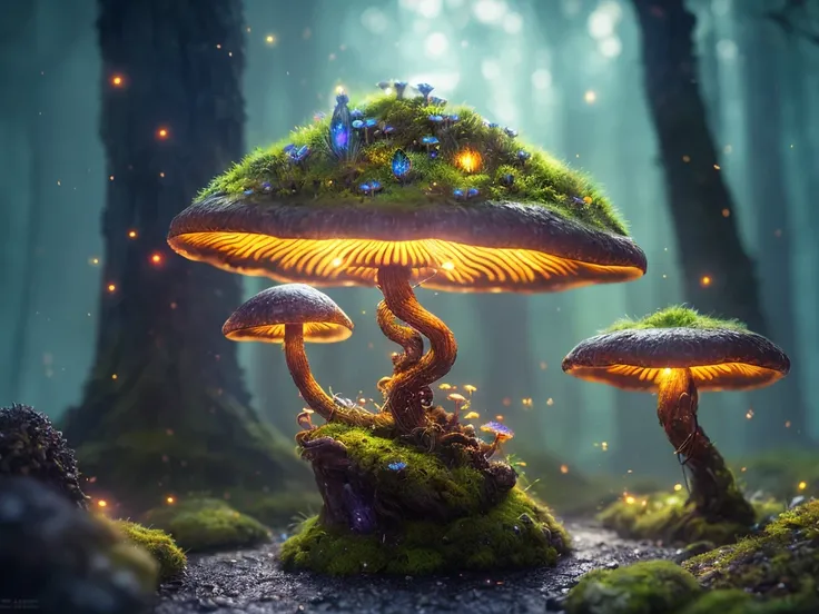 (highly detailed:1.2),(best quality:1.2),8k,sharp focus,(subsurface scattering:1.1)
(glowing magic bioluminescent mushrooms:1.2),psychadelic magic particles inthe air, (neon bioluminescent mushroom forest at night:1.2), (magical fireflies:1.2)
(very detailed trees and rocks and moss:1.2), (highly detailed background:1.3), RPG, Elden Ring style, (fantasy:1.3),(hyperrealistic:1.2), cinematic lighting, highly detailed, artstation,smooth, sharp focus, artgerm, greg rutkowski, alphonse mucha, editor's pickup, trending on artstation, trending on deviantart, wlop