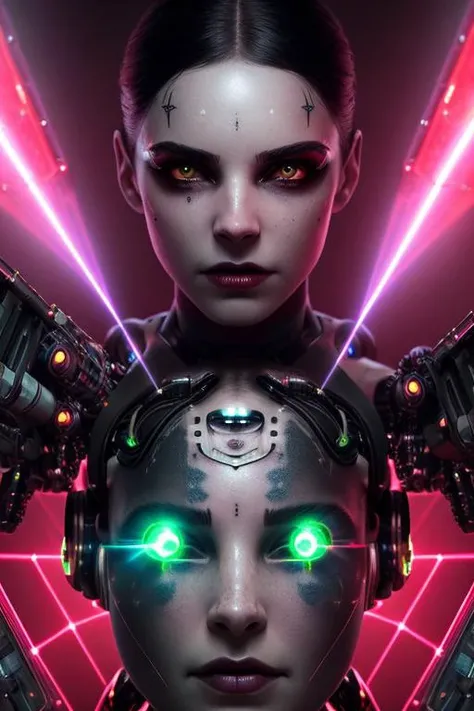 (highly detailed:1.2),(best quality:1.2),8k,sharp focus,(subsurface scattering:1.1),(nsfw:1.1), (award winning photograph:1.2),1girl, (many many detailed black tattoos on face:1.2), by emb-rrf-low,(many many thick black dark tattoos on body nose and eyes:1.2),(close shot:1.2), (separation of face segments:1.1), (deep seams on face and body:1.2)
(beautiful cyborg with scifi laser gun:1.3), (shooting lasers at enemy robots:1.3), (dynamic action pose:1.2), neon glow under the skin
(very detailed clothes:1.2), (highly detailed background:1.3), RPG, Elden Ring, (scifi:1.2), (hyperrealistic:1.2), dramatic lighting,artstation, artgerm, greg rutkowski, alphonse mucha, trending on artstation, trending on deviantart, wlop