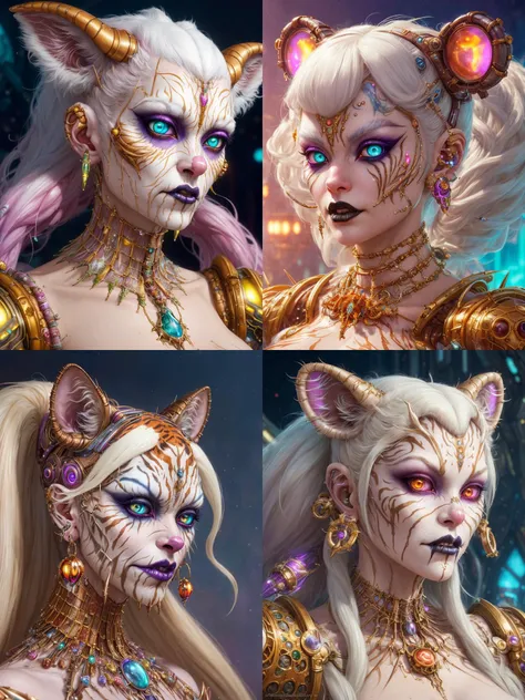 disney weta portrait, soft lustrous biotech raver white goth clowncore tiger cyborg, bling, hi - fructose, sci - fi fantasy cyberpunk intricate decadent highly - detailed digital painting, ever after high, octane render, artstation, concept art, smooth, sharp focus, illustration, art by artgerm, mucha, loish, wlop