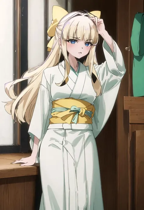 best quality, masterpiece, highres, solo, {kaoruko_tenkawa_mahoushoujoniakogarete:0.90}, {white kimono:1.35}, {red hakama:1.35}, {wide sleeves:1.20}