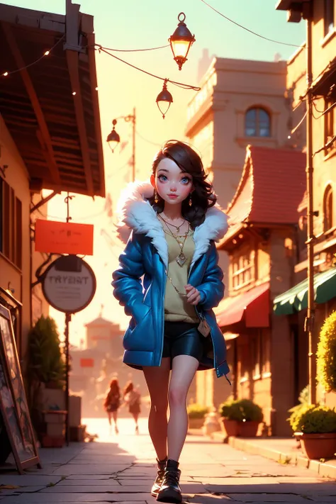 (AI_Misaki),((best quality)), ((masterpiece)), (detailed), 1girl gorgeous light and shadow ,soft lighting ,stunning environment , earrings ,necklace , The City of Troy, Fur trimmed coat