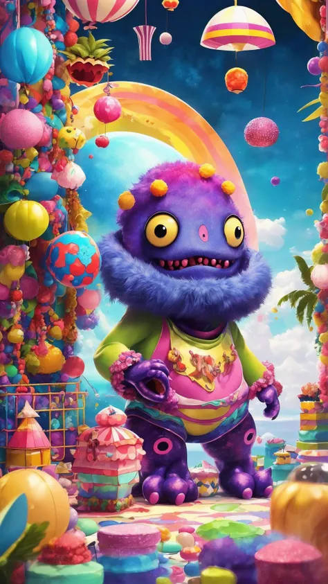 (8k, RAW photo, best quality, masterpiece:1.4),
3dcharacter, cute, (a colorful monster:1.4), (teeth, claws), cute eyes,
cloud, waves, jungle background,