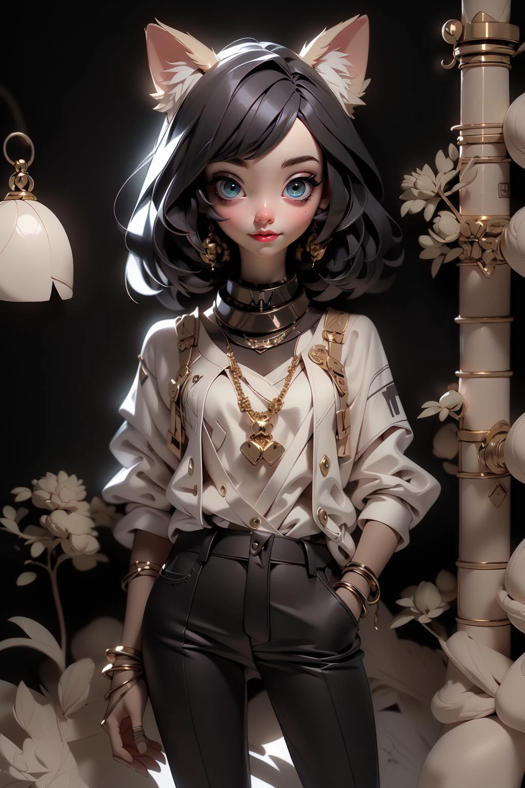 (AI_Misaki),((best quality)), ((masterpiece)), (detailed), 1girl, egypt, cat ears, breaded hair, <lora:Egyptgodpunkv.8-000010:0.8> <lora:Futuristicbot4:0.65>, soft lighting , bracelets ,jewelry ,necklace , The Underworld of Hel, lowleg pants