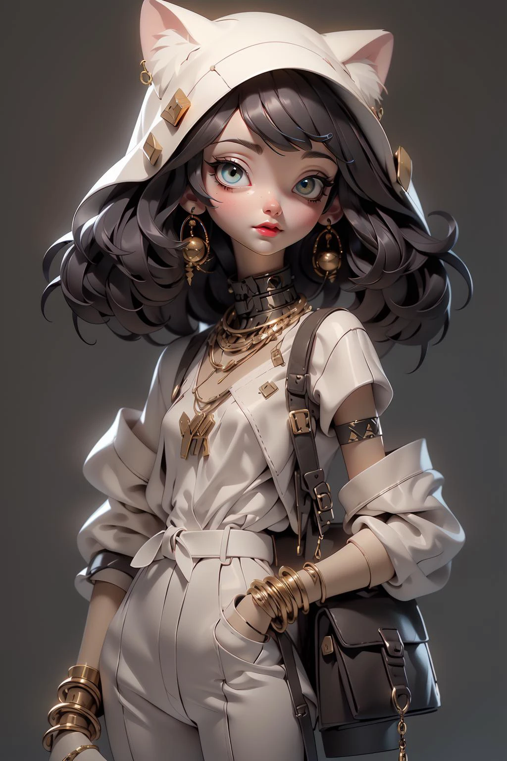(AI_Misaki),((best quality)), ((masterpiece)), (detailed), 1girl, egypt, cat ears, breaded hair, <lora:Egyptgodpunkv.8-000010:0.8> <lora:Futuristicbot4:0.65>, stunning environment , necklace ,earrings ,bracelets , The Free Cities, pallium