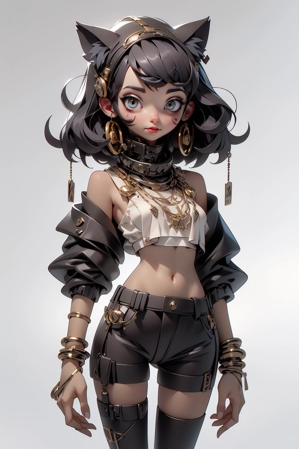 (AI_Misaki),((best quality)), ((masterpiece)), (detailed), 1girl, egypt, cat ears, breaded hair, <lora:Egyptgodpunkv.8-000010:0.8> <lora:Futuristicbot4:0.65>, gorgeous light and shadow , earrings ,bracelets , Polder, thong bikini