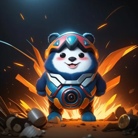 transformers theme,1PANDA,hd picture,((RAW photo)),((best quality)),full body,(photo-realistic:1.3),angry,helmet,mecha,(masterpiece),cartoon,the background is the battlefield of the explosion,4k,a lot of details,