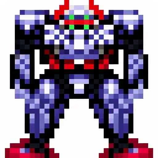 <lora:steampunkengis_ss13_mech:1>, ss13_mech_closed, pixel art, (white mech:1.5), looking at viewer, full body, white background, straight-on, simple background, sprite, flat color, standing, limited palette, lineup,