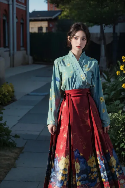 (best quality, 8K, masterpiece: 1.3), ((((((Incredibly huge breasts: 0.8))))), hairpin, (beautiful face:1.3), many pine trees, on the mountain, floating cherry blossom petals, very cool, authentic hanbok, Red skirt