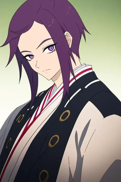 masterpiece, best quality, high quality, 1boy, solo, male focus, looking at viewer, upper body, <lora:kishou_yamada_asaemon:0.72>, kishou_yamada_asaemon, purple hair, purple eyes, , gakuran
