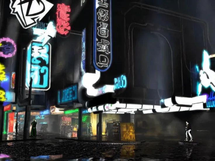 shops, street in a style of p1xbladerunner
dos game, screenshot