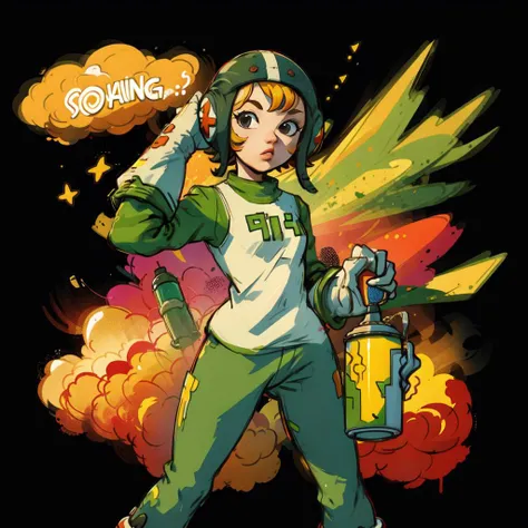 Jet-Set-Radio, solo, complex background, army pants, gloves, 1girl happy, roller shoes, street, city background,, paint can, <lora:Jet-Set-Radio:1> <lora:keke:0.3> <lora:jetsetradio_gum:0.8> graffiti <lora:Jet Set Radio Style:0.5> <lora:graffiti:0.5> <lora:CONCEPT_graffiti_wall_ownwaifu:1> <lora:Graffiti:0.5> <lora:cocolo:0.5>