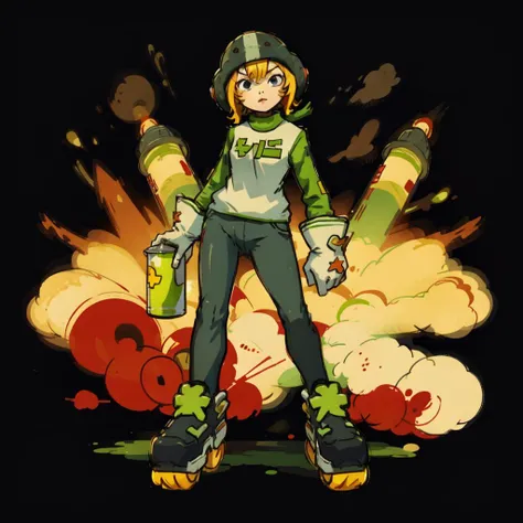 Jet-Set-Radio, solo, complex background, army pants, gloves, 1girl happy, roller shoes, street, city background,, paint can, <lora:Jet-Set-Radio:1> <lora:keke:0.3> <lora:jetsetradio_gum:0.8> graffiti <lora:Jet Set Radio Style:0.5> <lora:graffiti:0.5> <lora:CONCEPT_graffiti_wall_ownwaifu:1> <lora:Graffiti:0.5> <lora:cocolo:0.5>
