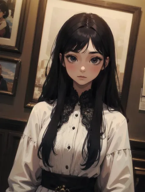 1girl, picture-perfect, upper body, intricate details, looking at viewer, masterpiece, best quality, long black hair,