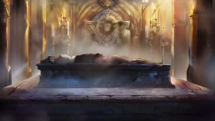 Masterwork Painting, Magnum Opus,
wideshot,
human body lying on altar stone slab, priest standing behind altar, priest holding ceremony,
<lora:Torture Rack:0.8> torturerack, operating table, stone table, straps, strapped, lying,
<lora:Sacrifice:0.75> sacrifice1, rough stone slab used as altar, bloodstained stone slab, chains and shackles hanging from stone slab, blood filled stone funel carved into stone slab, ,
highres, 8k, uhd, High Dynamic Range, tonemapping, crisp details, intricate details, fine details
