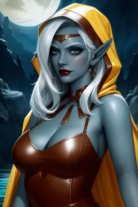 (high quality:1.1), cinematic lighting, extremely detailed,
Viconia, drow, elf, pointy ears, grey skin, blue skin, standing, arms behind head, armpits, full body,
determined, looking at viewer,
white hair, long hair, mole above mouth, lipstick, makeup, blue eyes, eyeshadow, diadem, earrings, jewelry,
(leather armor:1.1), belt, thigh boots,
large breasts, cleavage, bare shoulders,
cave, underdark, glowing gems, stones,
<lora:Viconia:1>