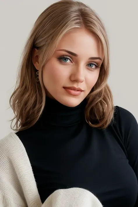 epiCPhoto, Gabbie, <lora:Gabbie Carter:0.7>, blue_eyes, (large beige sweater beautifully outlines), jeans