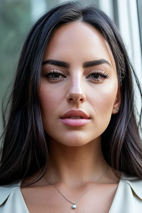 beautiful woman (S4ndyF4r4h:.99), beautiful hair, ((portrait)), (closeup:1.2), ((from the waist up)), (( hangar, fantastic scenery, window :1.2)) , natural skin texture, (( Wrap blouse :1.2)), 24mm, 4k textures, soft cinematic light, adobe lightroom, photolab, hdr, intricate, elegant, highly detailed, sharp focus, ((((cinematic look)))), soothing tones, insane details, intricate details, hyperdetailed, low contrast, soft cinematic light, exposure blend, hdr, faded, now, ("I've got a bad feeling about this.":1.1)