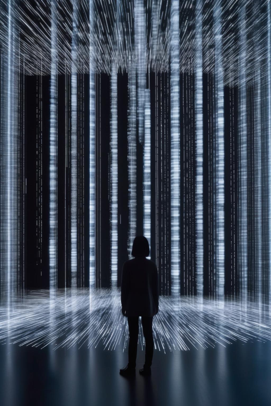 A man standing in a room with a lot of lights - SeaArt AI