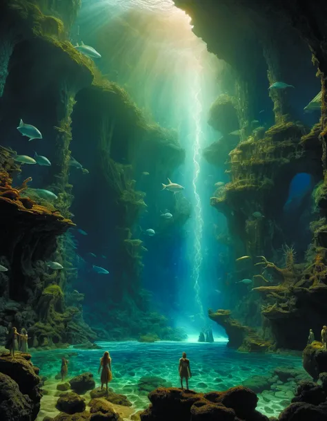 a whirlwind of gods and goddesses in their spiritual bodies rushing towards the light in the in - between state,etheric,gorgeous,great barrier reef,intricate,in the style of james jean,brian froud,zdzis aw beksinski,hyperdetailed,sharp focus,intricate concept art,digital,ambient lighting,16 k,hyper quality,ivan,<lora:add-detail-xl:1.6> by Wendy Froud <lora:WendyFroud:0.6> Ryoji Ikeda Style <lora:Ryoji Ikeda Style:0.6>