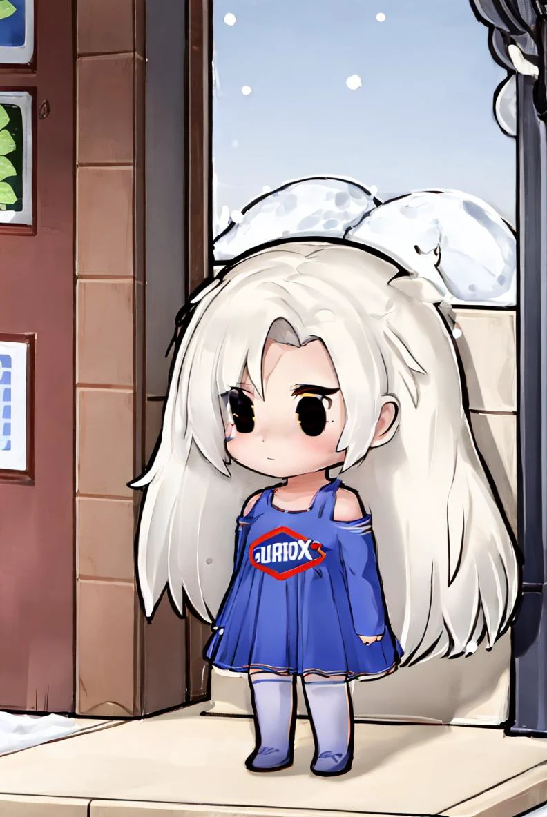 (masterpiece, best quality, beautiful detailed eyes, intricate details), 4k
1girl, standing, outdoors, snow, full body
<lora:gijinkaseries_clorox-19:1> clorox-chan, ahoge, blue dress, detached sleeves, white thighhighs
<lora:PaperMario-10:0.7> chibi, black eyes