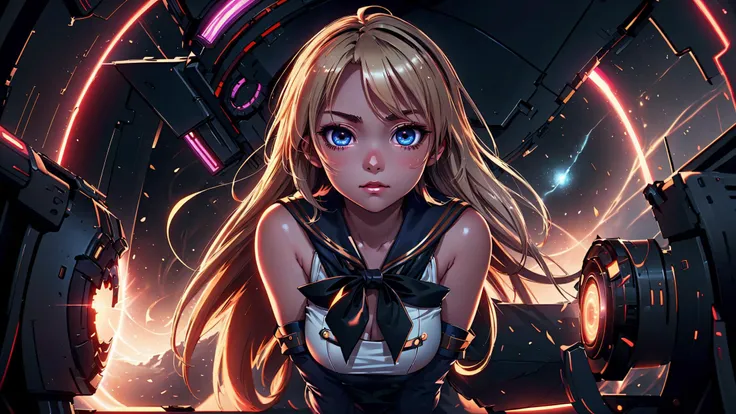 1girl, <lora:shimakazeKancolle_v131:0.8>,shimakaze, blonde hair, striped thighhighs, microskirt, elbow gloves, sailor collar, highleg panties, embarrassed, shy, <lora:UltraBlackholeTech-20:0.8>,ulblackholetech, excessive energy, scifi, <lora:gigatitums:0.3>large breasts,, (8k, masterpiece, best quality, ultra-detailed), (an extremely delicate and beautiful)kawaii, cute, very big eyes, Aesthetic Anime Eyes, small face, large breasts, cinematic lighting, , Intricate, High Detail, Sharp focus, dramatic, masterpiece, best quality, ultra-detailed,