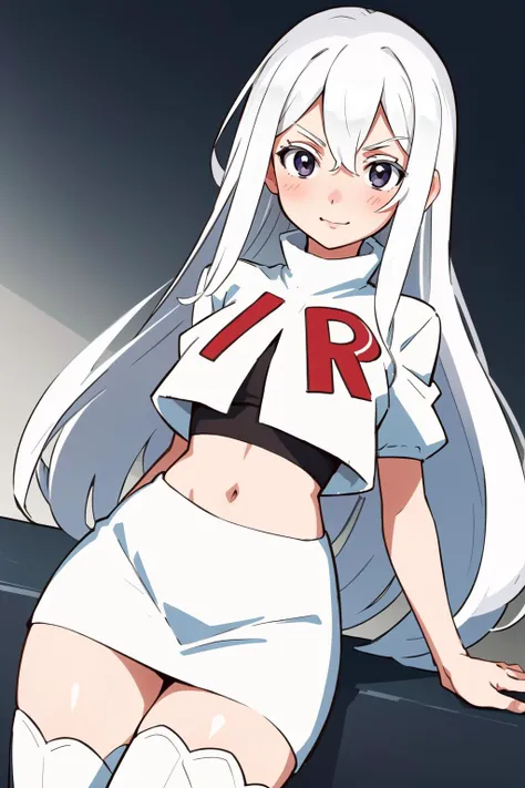 (masterpiece, best quality),  intricate details,
<lyco:GoodHands-beta2:0.8>
1girl,    <lora:Echidna:0.8>  EchidnaRZO, white hair, <lora:team-rocket-uniform-08:0.8> team rocket uniform, white jacket, white skirt, thighhigh boots, midriff,