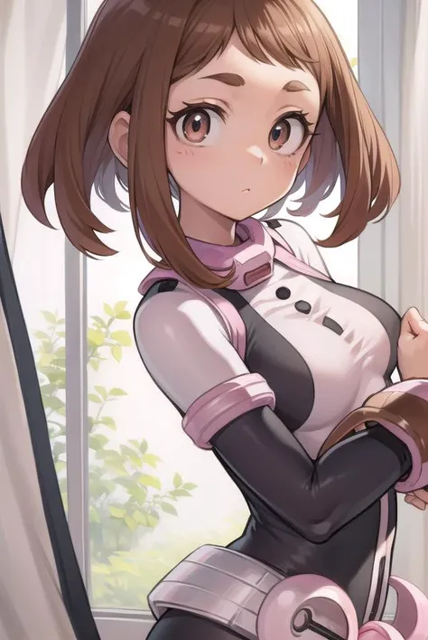ochakouraraka, <lyco:ochakouraraka-lyco-nochekaiser:1>,
ochako uraraka, (uraraka ochako:1.5), (brown eyes:1.5), brown hair, short hair, blush, blush stickers,
BREAK (bodysuit:1.5), skin tight, superhero,
BREAK indoors, classroom,
BREAK looking at viewer, cowboy shot,
BREAK <lyco:GoodHands-beta2:1>, (masterpiece:1.2), best quality, high resolution, unity 8k wallpaper, (illustration:0.8), (beautiful detailed eyes:1.6), extremely detailed face, perfect lighting, extremely detailed CG, (perfect hands, perfect anatomy),