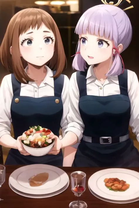 Ochako Uraraka and Ayaka kamisato on a date , qood quality , ,perfect quality , master quality ,