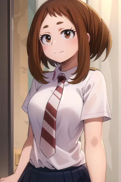 ochakouraraka, <lyco:ochako uraraka s3-lyco-nochekaiser:1>,
ochako uraraka, (uraraka ochako:1.5), (brown eyes:1.5), brown hair, short hair, blush, blush stickers, smile,
BREAK skirt, shirt, school uniform, white shirt, short sleeves, pleated skirt, necktie, collared shirt, red necktie, u.a. school uniform,
BREAK indoors, classroom,
BREAK looking at viewer,
BREAK <lyco:GoodHands-beta2:1>, (masterpiece:1.2), best quality, high resolution, unity 8k wallpaper, (illustration:0.8), (beautiful detailed eyes:1.6), extremely detailed face, perfect lighting, extremely detailed CG, (perfect hands, perfect anatomy),