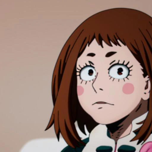 csm anime style, ochako uraraka, (uraraka ochako:1.5), (brown eyes:1.5), brown hair, short hair, blush, blush stickers,