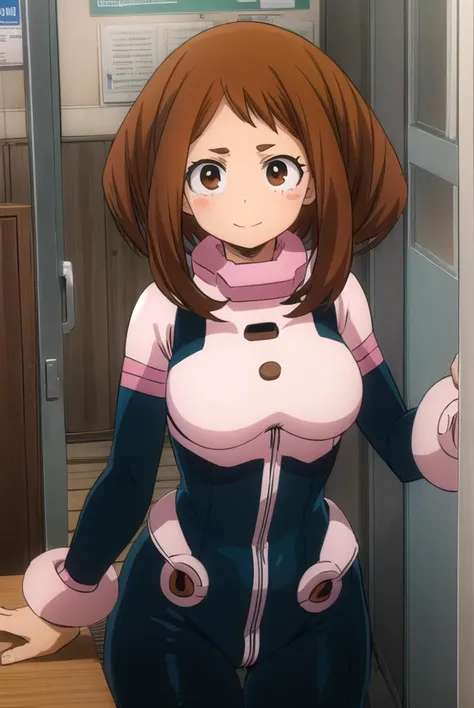 ochakouraraka, <lyco:ochako uraraka s3-lyco-nochekaiser:1>,
ochako uraraka, (uraraka ochako:1.2), (brown eyes:1.5), brown hair, short hair, blush, blush stickers, smile,
BREAK (bodysuit:1.5), skin tight, superhero,
BREAK indoors, classroom,
BREAK looking at viewer,
BREAK <lyco:GoodHands-beta2:1>, (masterpiece:1.2), best quality, high resolution, unity 8k wallpaper, (illustration:0.8), (beautiful detailed eyes:1.6), extremely detailed face, perfect lighting, extremely detailed CG, (perfect hands, perfect anatomy),