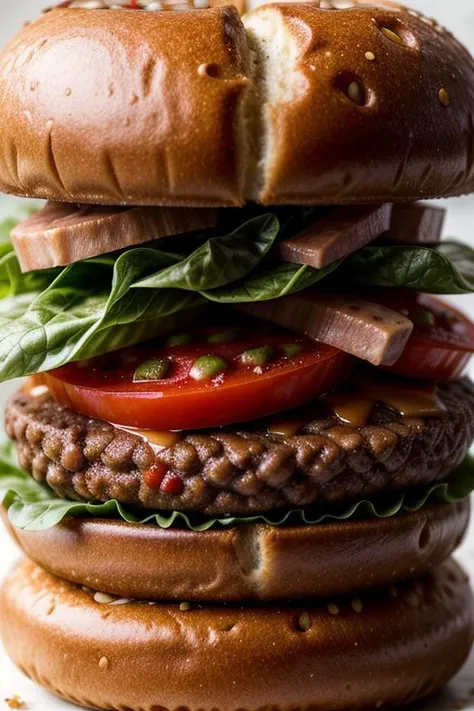 Hamburger, tomaten of the Hamburger (((masterpiece))),(((<sharp images:4>))), (((<high resolution:3>))), (((professional photoshooting))) ,10000iso, 8k