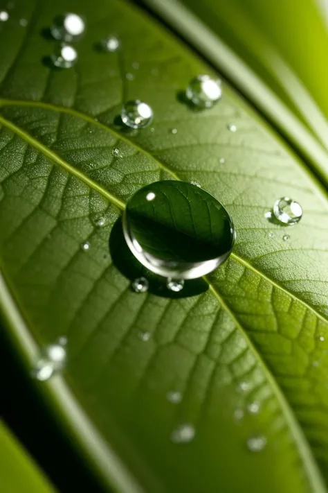 art by Paul Barson A highly detailed macro photograph of a water droplet on a leaf, taken with a shallow depth of field. The water droplet is perfectly spherical and reflects the surrounding environment. The leaf is green and lush, with intricate veins and a delicate texture. The background is a soft, blurred green. close up, macro photography on balck velwet background,8k, ultrasharp, ultradetailed, perfect quality, masterpiece, intricated details, ultra clear, <lora:add_detail:0.7>, <hypernet:sxzBloom_sxzBloom:0.3>, vivid colors wallpaper