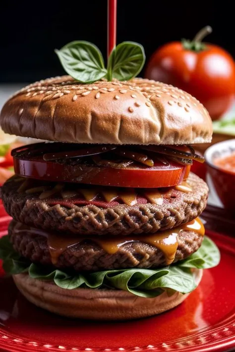 Hamburger, tomaten of the Hamburger (((masterpiece))),(((<sharp images:4>))), (((<high resolution:3>))), (((professional photoshooting))) ,10000iso, 8k