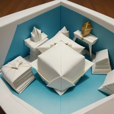 origami style, (establishing shot:1.5) Cake beauty and creativity. utilizing the fusion of technology and art. The cake becomes a symbol of innovation and creativity a culinary masterpiece that nourishes not only her body, but also her soul with the beauty and wonder of digital art.<lora:FDDeepOcean:1.0>, full body shot of a storm trooper reading a book, white armor, helmet, faceless, science fiction, star wars, solo, (black bodysuit:0.1), <lora:star_wars_offset:1>, paper art, pleated paper, folded, origami art, pleats, cut and fold, centered composition<lora:slf2:1.0>