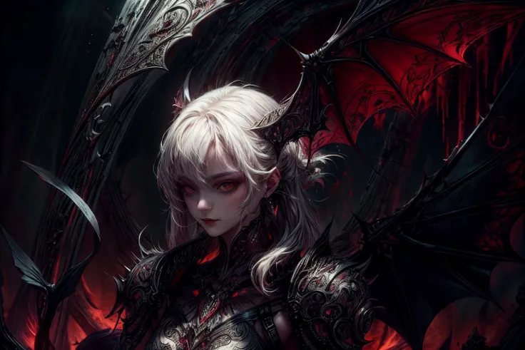 adorable vamptech kitten, bat wings, blood, thick lines, volumetric lighting, masterpiece, highres, shallow depth of field, sharp focus, mastepriece intricate details <lora:VampiricTech:1> <lora:add_detail:1> 8k wallpaper, best quality, ultradetailed, realistic